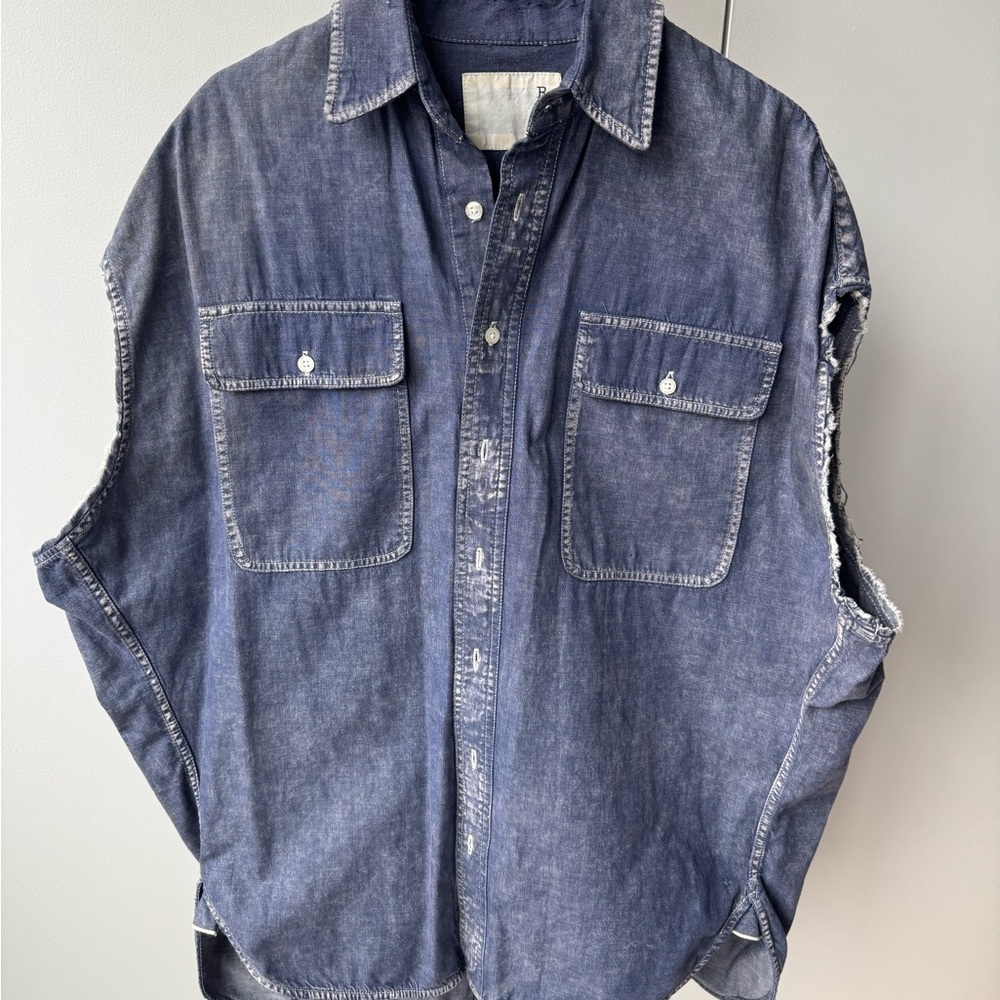 R13 Washed Indigo Button-Down Denim Shirt